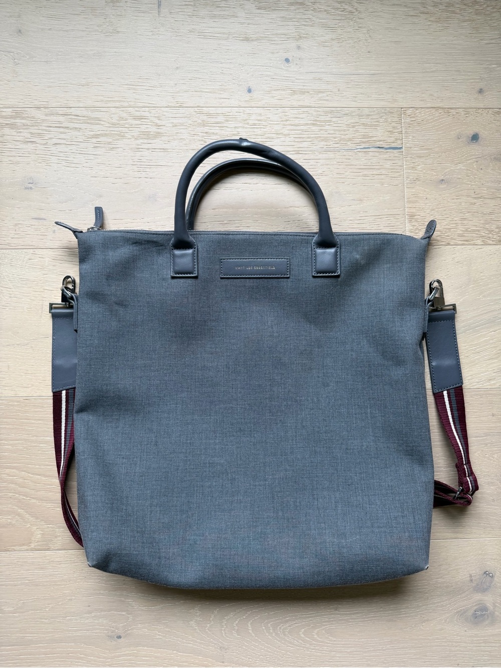 WANT Les Essentiels Gray Laptop Tote with Striped Shoulder Strap